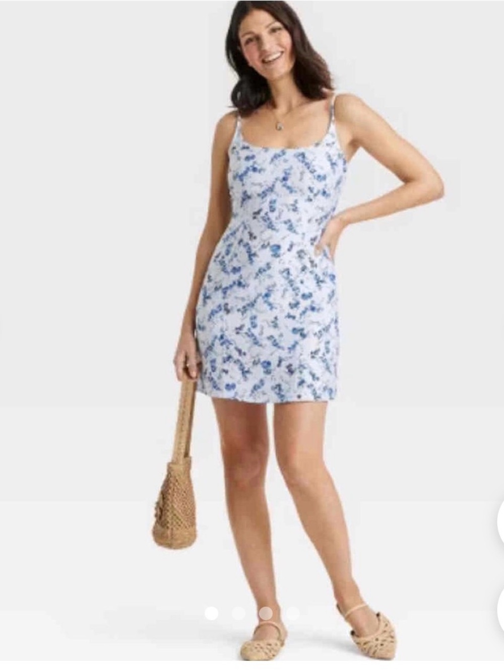 a new day Blue & White Floral Spaghetti-Strap Mini Dress
